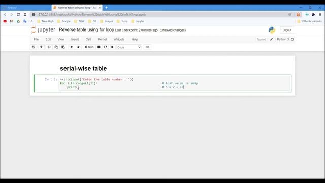 Reverse table using For loop in Python | Reverse Table using For loop | Table in Python смотреть онлайн