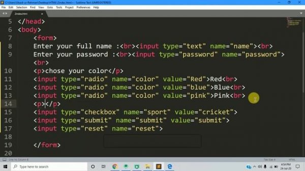 video 12 || HTML  Form Input types || sublime text 3||step by step full course of Html || urdu hind