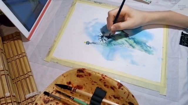 The Statue of Liberty. Watercolor sketch/ Статуя свободы. Скетч акварелью смотреть онлайн