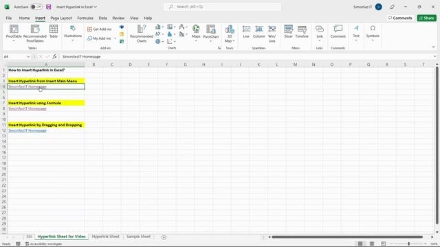 Inserting Hyperlinks in Excel смотреть онлайн