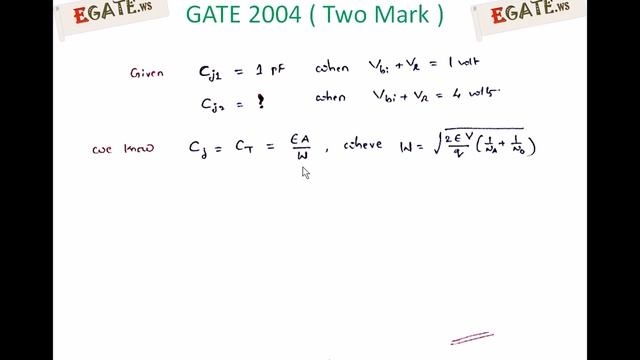 Video Solutions To GATE 2004 ECE (Two Mark) - PN Juction Diode) Capacitance