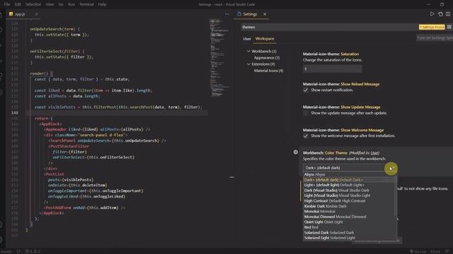 Темы VScode. Как посмотреть какие темы установлены в VScode.