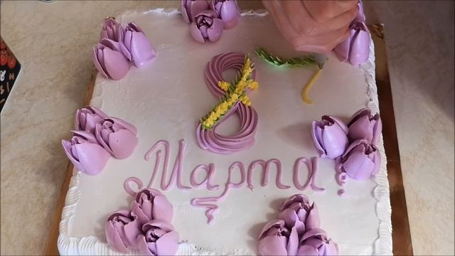 Торт с цветами из крема Украшение торта ТЮЛЬПАНАМИ НАРЦИССАМИ и МИМОЗОЙ. Белково заварной крем смотреть онлайн