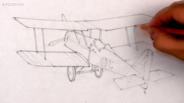 How to draw a retro airplane (World War I) - Easy Perspective Drawing 20 смотреть онлайн