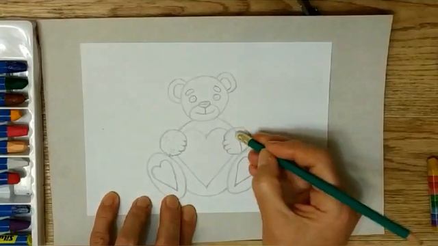 МИШКА. Как нарисовать мишку с сердечком карандашами для детей. Рисуем вместе. How to draw Bear смотреть онлайн