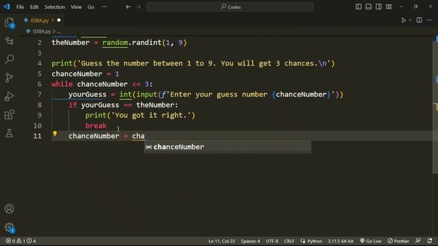 Python code to guess number between 1 to 9 in 3 attempts. смотреть онлайн