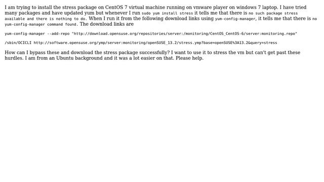 "No package stress available, nothing to do" and "bash: yum-config-manager:command not found смотреть онлайн