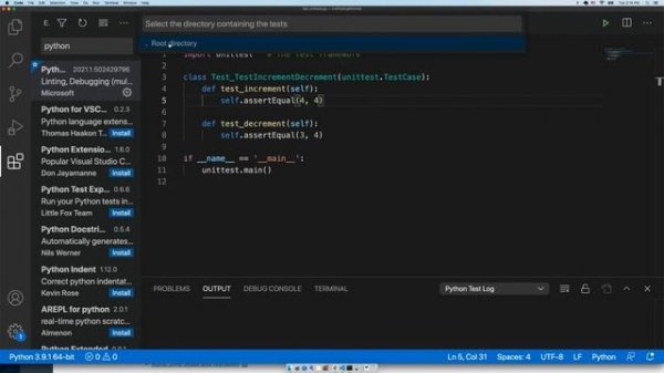 Setting up unit tests in Python with VSCode