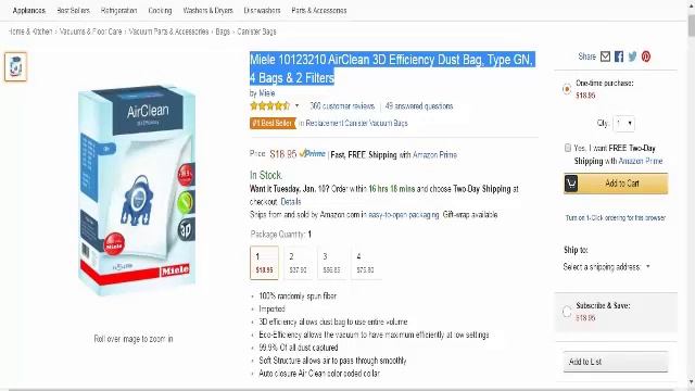 Miele 10123210 AirClean 3D Efficiency Dust Bag, Type GN, 4 Bags & 2 Filters смотреть онлайн