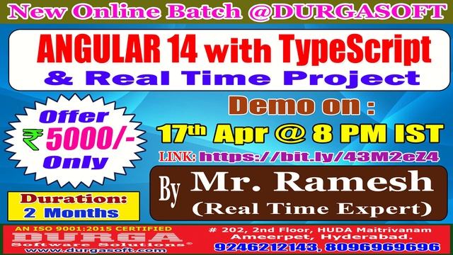 ANGULAR 14 with TypeScript Online Training @ DURGASOFT смотреть онлайн