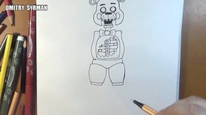 How to draw Ignited Toy Freddy, FNaF, Как нарисовать Игнайтед Той Фредди, ФНаФ