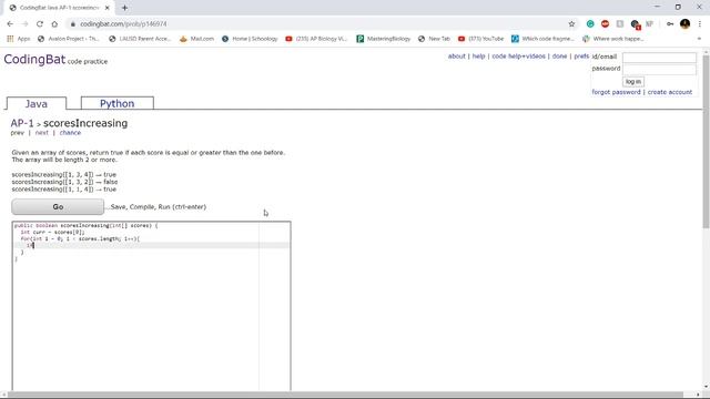 AP-1 (scoresIncreasing) Java Tutorial || Codingbat.com смотреть онлайн