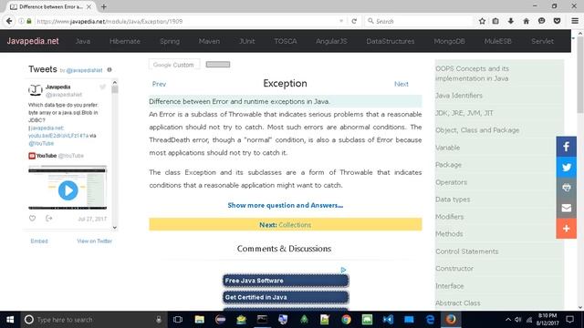 Difference between Error and runtime exceptions in Java.
| javapedia.net смотреть онлайн