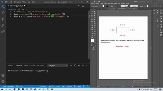 Calcular el área de un rectángulo en Python смотреть онлайн