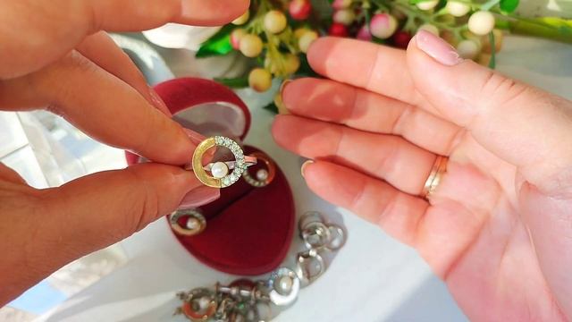 Продан! классический комплект с жемчугом, 31,48гр серебро 875/золото 585, ХЮЗ, винтаж смотреть онлайн