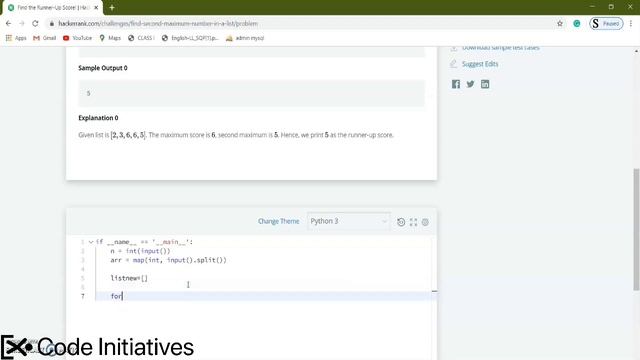 8. Python Find the Runner Up Score! || Python || Hacker Rank || Code Initiative смотреть онлайн