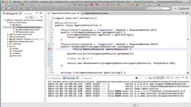 Screencast #17: Validate a RESTful web service request in spring смотреть онлайн