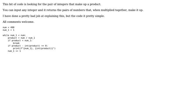 Code Review: Integer pairs of a product in Python смотреть онлайн