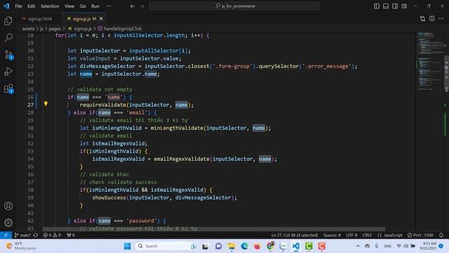 25. Hoàn thiện validate input cơ bản | Javascript project ecommerce | Js project ecommerce смотреть онлайн