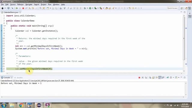 How to use setMinimalDaysInFirstWeek(int value) method of Java.util.calendar class? смотреть онлайн