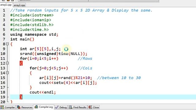 C++ Programs: Random inputs for 5 x 5 and Two 2D Array for 3x3 Matrices & display same. смотреть онлайн