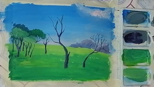 Весенний пейзаж яркими красками Гуашь Рисуем с Любовью Draw with Love смотреть онлайн