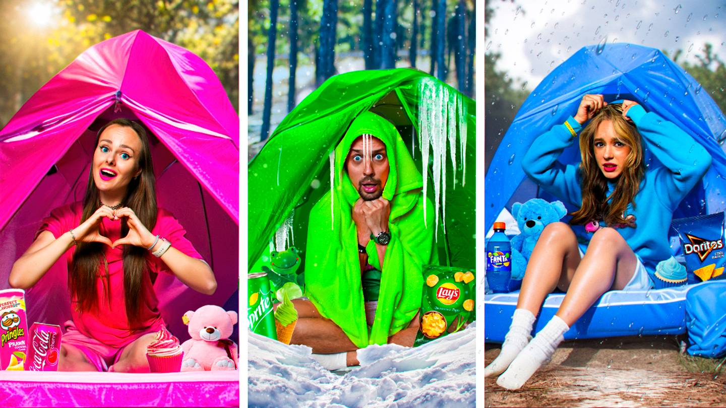 ВЫЖИВАЕМ в ЦВЕТНЫХ ПАЛАТКАХ на УЛИЦЕ 24 ЧАСА - ЧЕЛЛЕНДЖ! смотреть онлайн