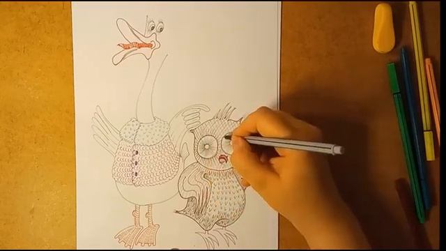 Как нарисовать сову и гуся./How to draw an owl and a goose. смотреть онлайн