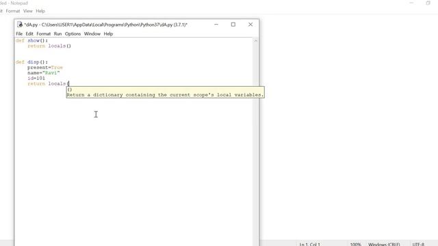 locals( ) function Example in Python смотреть онлайн