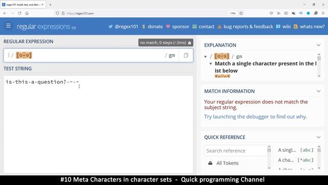#10 Meta characters inside character sets | Regular Expressions - Quick programming tutorial смотреть онлайн