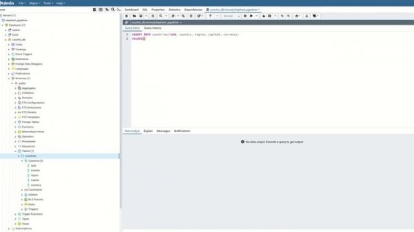 Insert values into table using pgadmin4