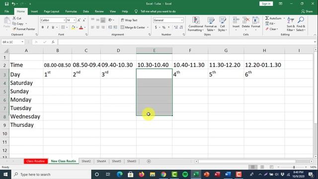 13. Cell Formatting In Excel || Class Routine Using In MS Excel -Microsoft Excel Bangla Tutorial