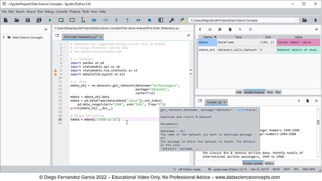 Stationarity. Augmented Dickey-Fuller Test in Python (Spyder) смотреть онлайн