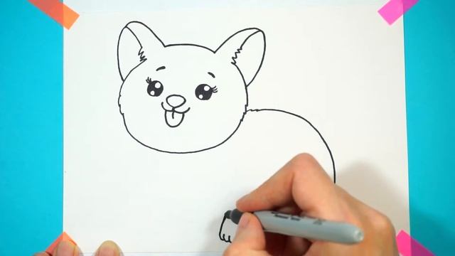 Как нарисовать собаку . Рисунок собаки корги. Drawing of a dog. How to draw a corgi dog. смотреть онлайн