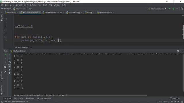Display the multiplication Table Python Programming смотреть онлайн