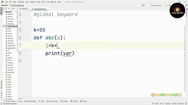 global keyword, variables in Python | Advanced Python Tutorial For Beginners in Marathi #python #46 смотреть онлайн