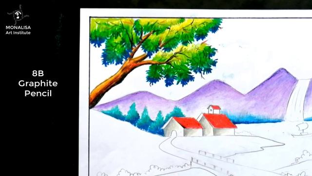 Oilpastel Scenery Drawing || Beautiful Scenery Drawing || Hill with River Scenery Drawing смотреть онлайн