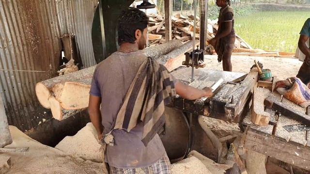 Silk Cotton Tree with Dangerous Fork Cutting Safely at Logging Mill।Dangerous Fork Wood Cutting Way смотреть онлайн