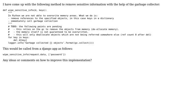 Wipe sensitive information from memory in Python смотреть онлайн