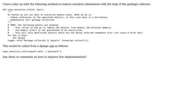 Wipe sensitive information from memory in Python