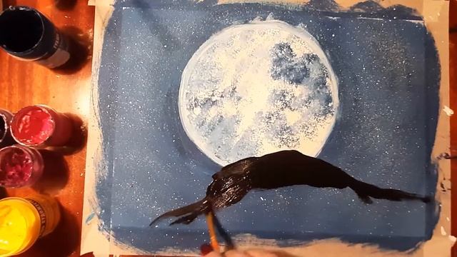 Мастер класс, рисуем волка, воющего на луну, красками гуашь. смотреть онлайн