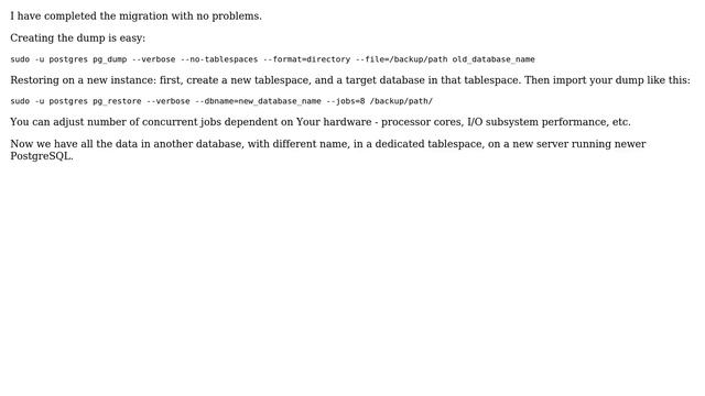 pg_dump/pg_restore: different PostgreSQL version, another database name, another tablespace смотреть онлайн