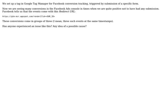 Webmasters: Google Tag manager firing Facebook pixel calls with appspot redirect URL смотреть онлайн