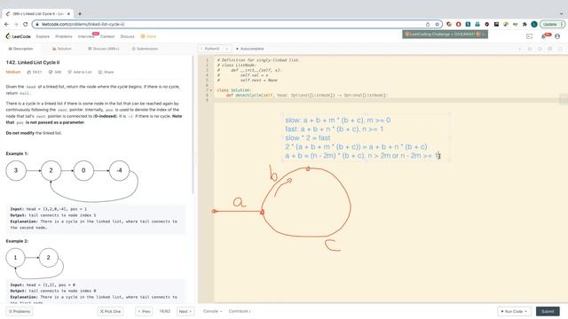Leetcode 142 Linked List Cycle II in Python 中文 смотреть онлайн