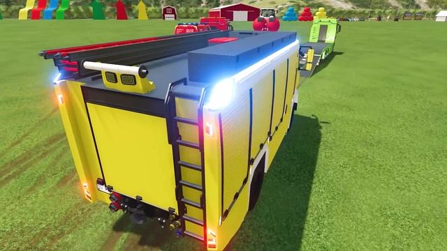 CARS OF COLORS! TRANSPORTING POLICE CAR, AMBULANCE, BALLS TRACTOR, FIRE TRUCK !Farming Simulator 22 смотреть онлайн