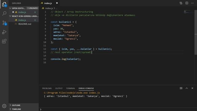 ES6 Object/Array Destructuring - React İçin Gerekli Javascript Özellikleri смотреть онлайн