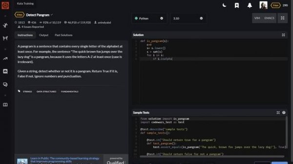 Detect pangram - Python - Codewars