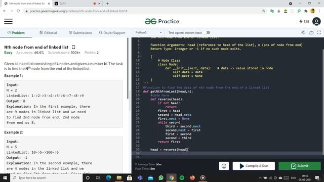 Nth node from end of linked list | Geeks For Geeks | Python | Love Babbar DSA Cracker Sheet смотреть онлайн