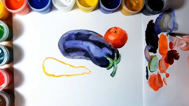 Гуашь. Рисуем овощи. как рисовать. Натюрморт. смотреть онлайн