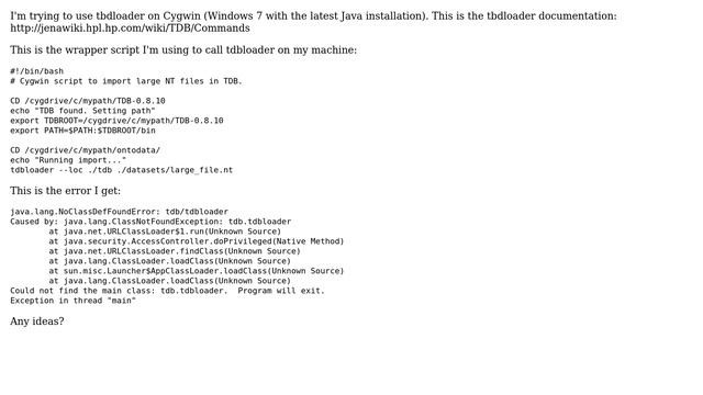 tdbloader on Cygwin: java.lang.NoClassDefFoundError смотреть онлайн